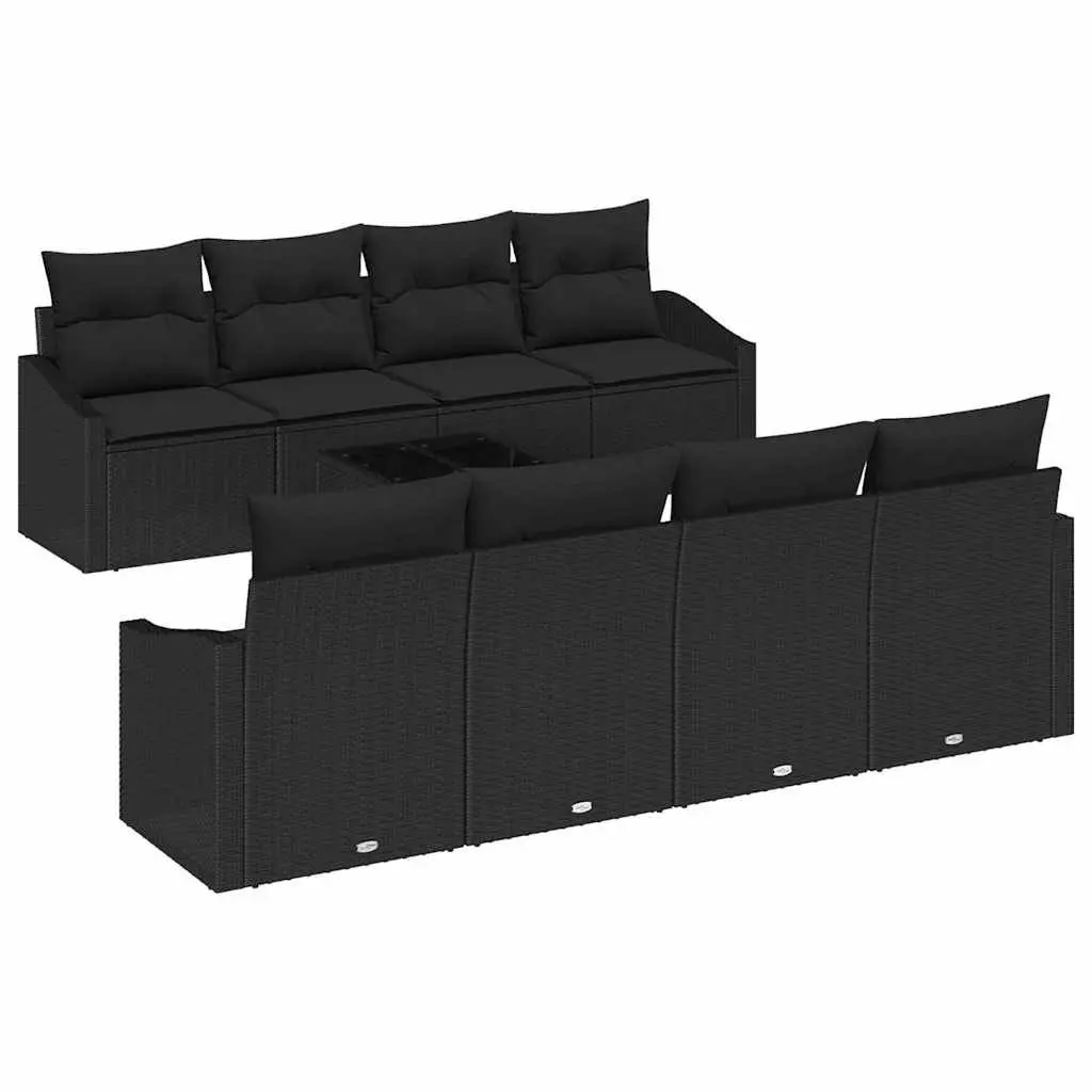 Outdoor Sofa Set 7 Pieces Black Poly Rattan Garden Furniture with Storage