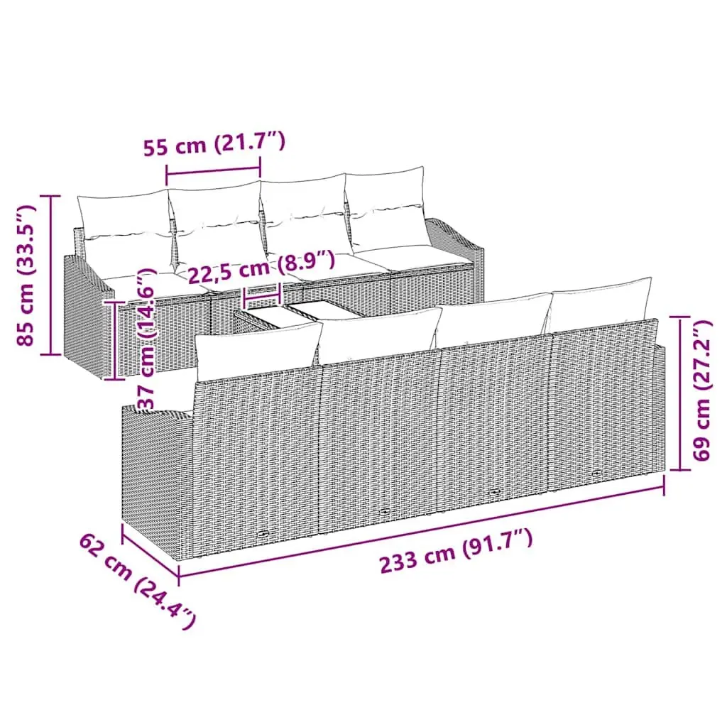 Outdoor Sofa Set 7 Pieces Black Poly Rattan Garden Furniture with Storage