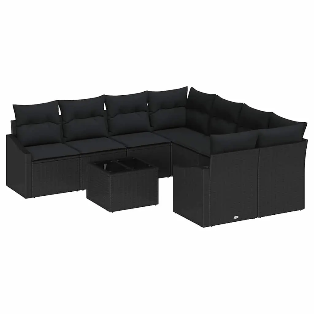 Modular Garden Seating Set 9 Pieces Outdoor Sofa Poly Rattan with Storage Table Black