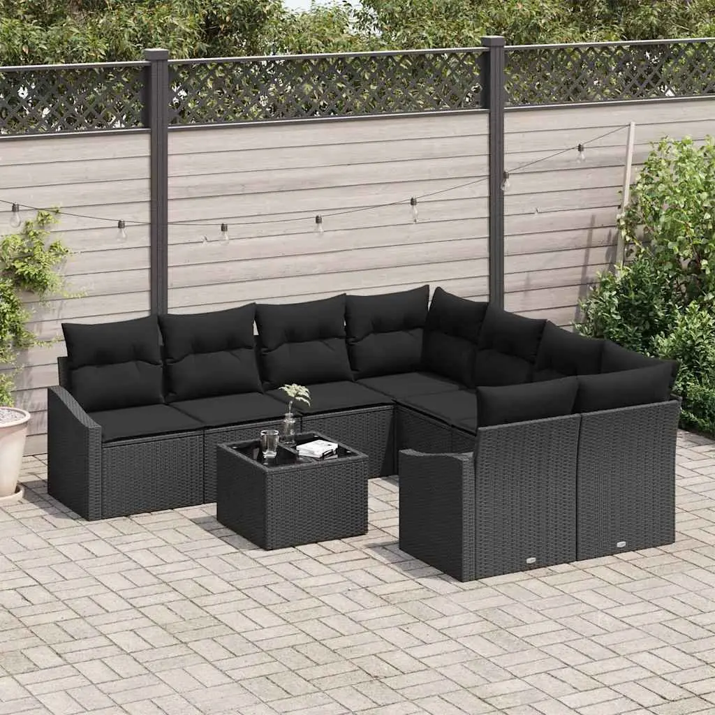 Modular Garden Seating Set 9 Pieces Outdoor Sofa Poly Rattan with Storage Table Black