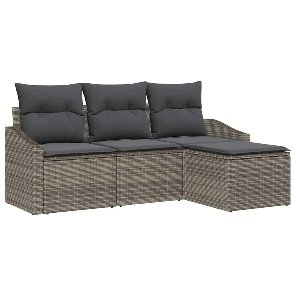 Outdoor Sofa Set 4 Pieces Garden Seating with Storage Grey Poly Rattan Modular