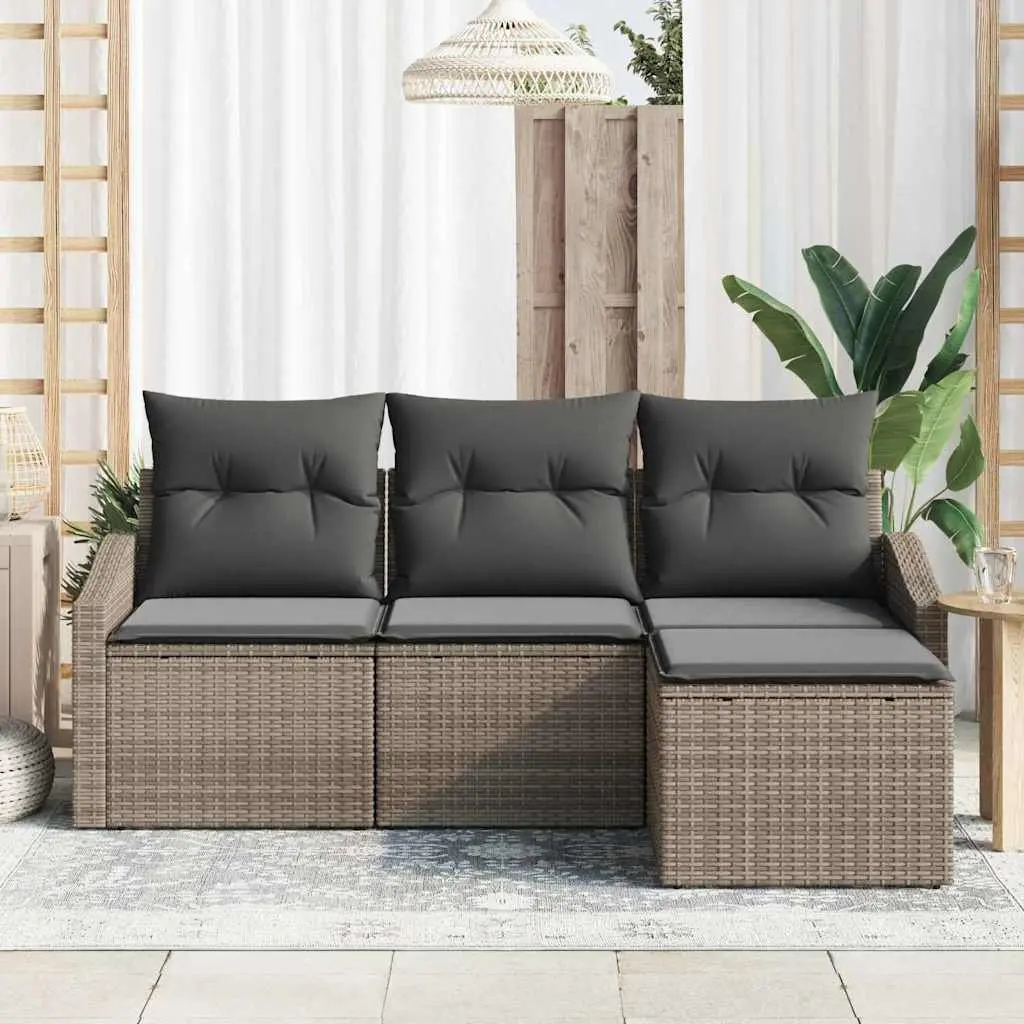 Outdoor Sofa Set 4 Pieces Garden Seating with Storage Grey Poly Rattan Modular