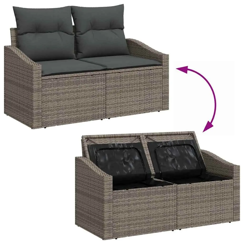 Outdoor Sofa Set 4 Pieces Garden Seating with Storage Grey Poly Rattan Modular