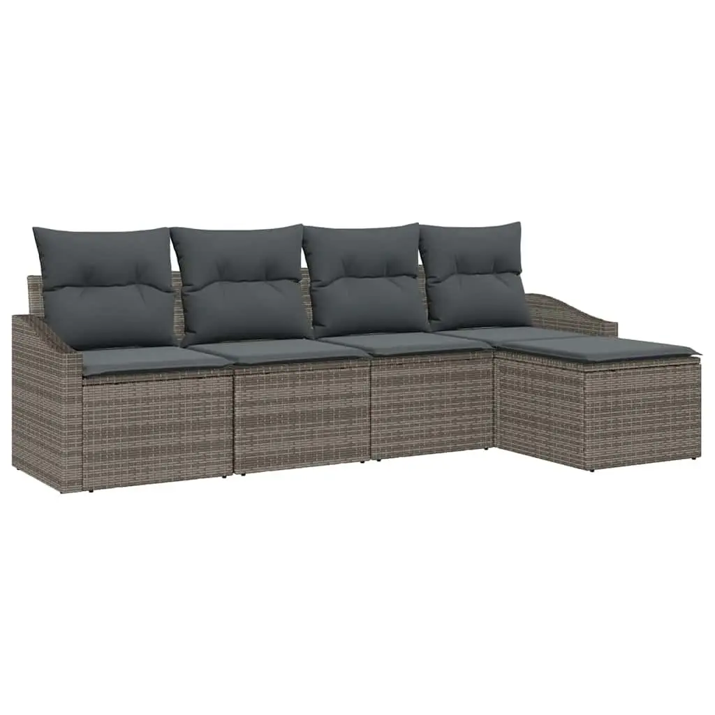 Modular Outdoor Sofa Set 5 Piece Grey Poly Rattan Garden Furniture with Cushions