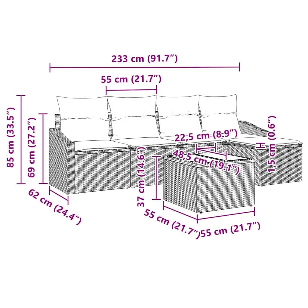 Outdoor Garden Sofa Set 6 Piece Modular Lounge Furniture Light Grey Poly Rattan