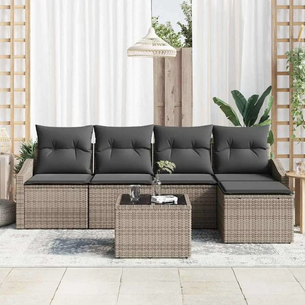 Outdoor Garden Sofa Set 6 Piece Modular Lounge Furniture Light Grey Poly Rattan