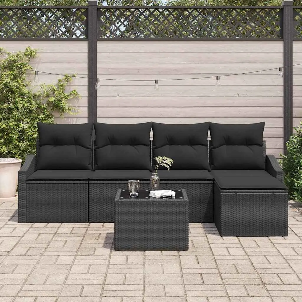 Outdoor Sofa Set Modular Black Poly Rattan 6 Piece Garden Furniture
