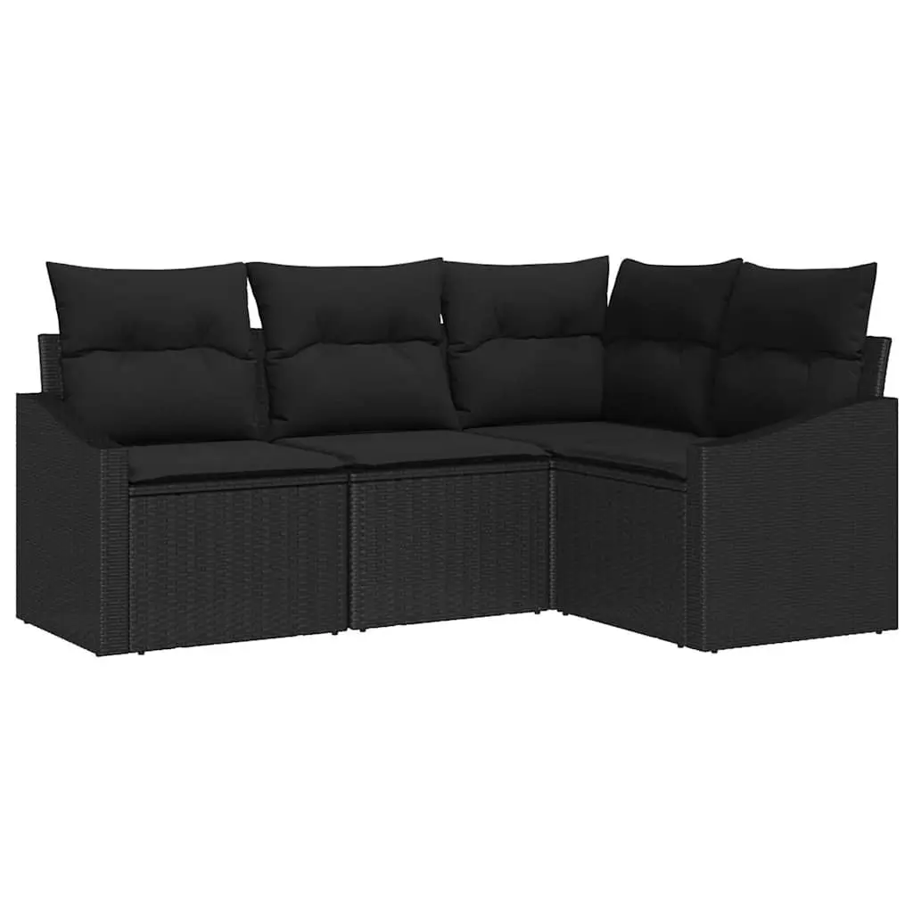 Outdoor Garden Sofa Set 4 Piece Black Poly Rattan Patio Furniture Seating