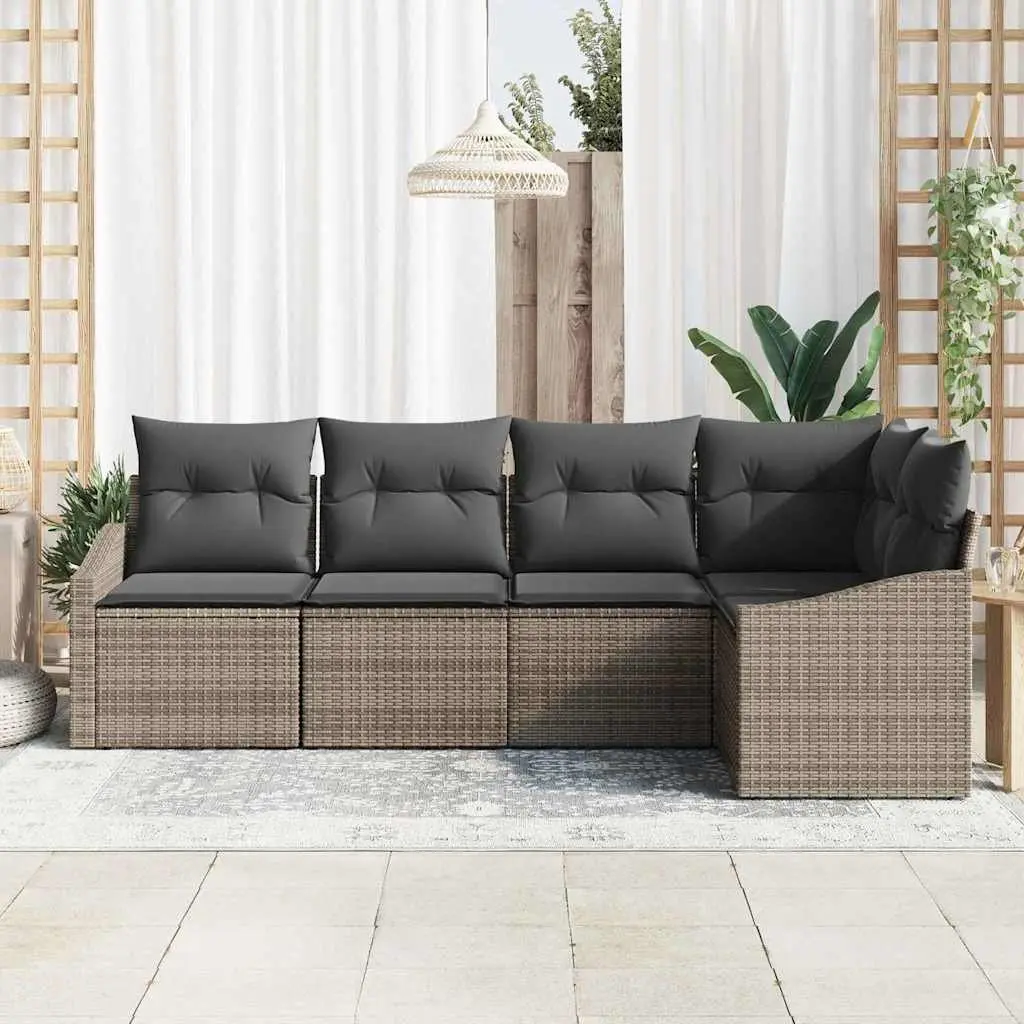 Outdoor Garden Sofa Set Grey Poly Rattan 5 Piece Modular Seating