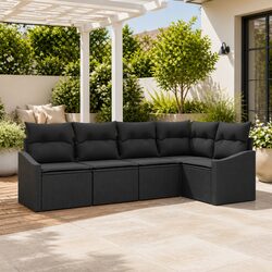 Outdoor Sofa Set 5 Pieces Black Poly Rattan Garden Furniture Lounge Seating