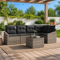 Outdoor Garden Sofa Set 6 Piece Modular Seating with Cushions Light Grey
