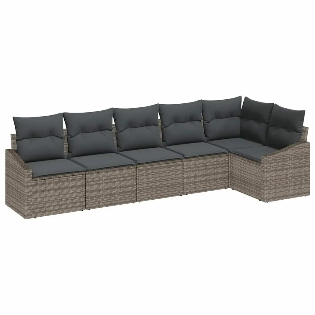 Outdoor Garden Sofa Set 6 Pcs Grey Poly Rattan Patio Furniture Sectional Lounge