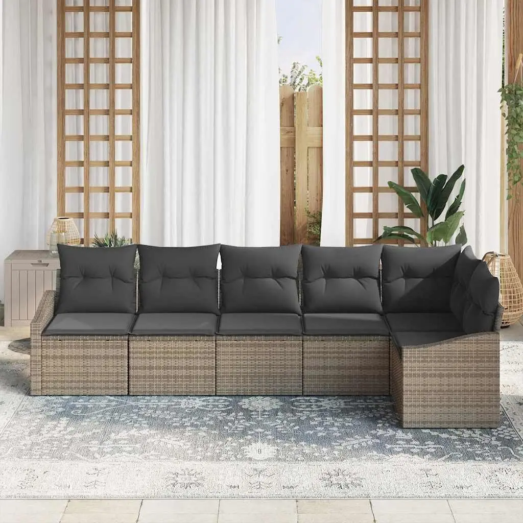 Outdoor Garden Sofa Set 6 Pcs Grey Poly Rattan Patio Furniture Sectional Lounge