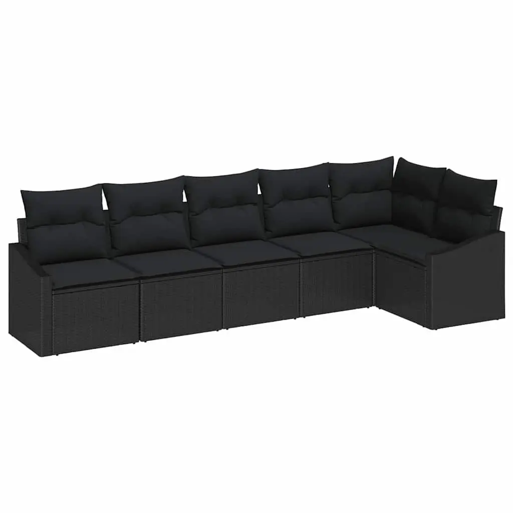 Outdoor Garden Sofa Set 6 Pieces Black Poly Rattan Patio Furniture with Storage