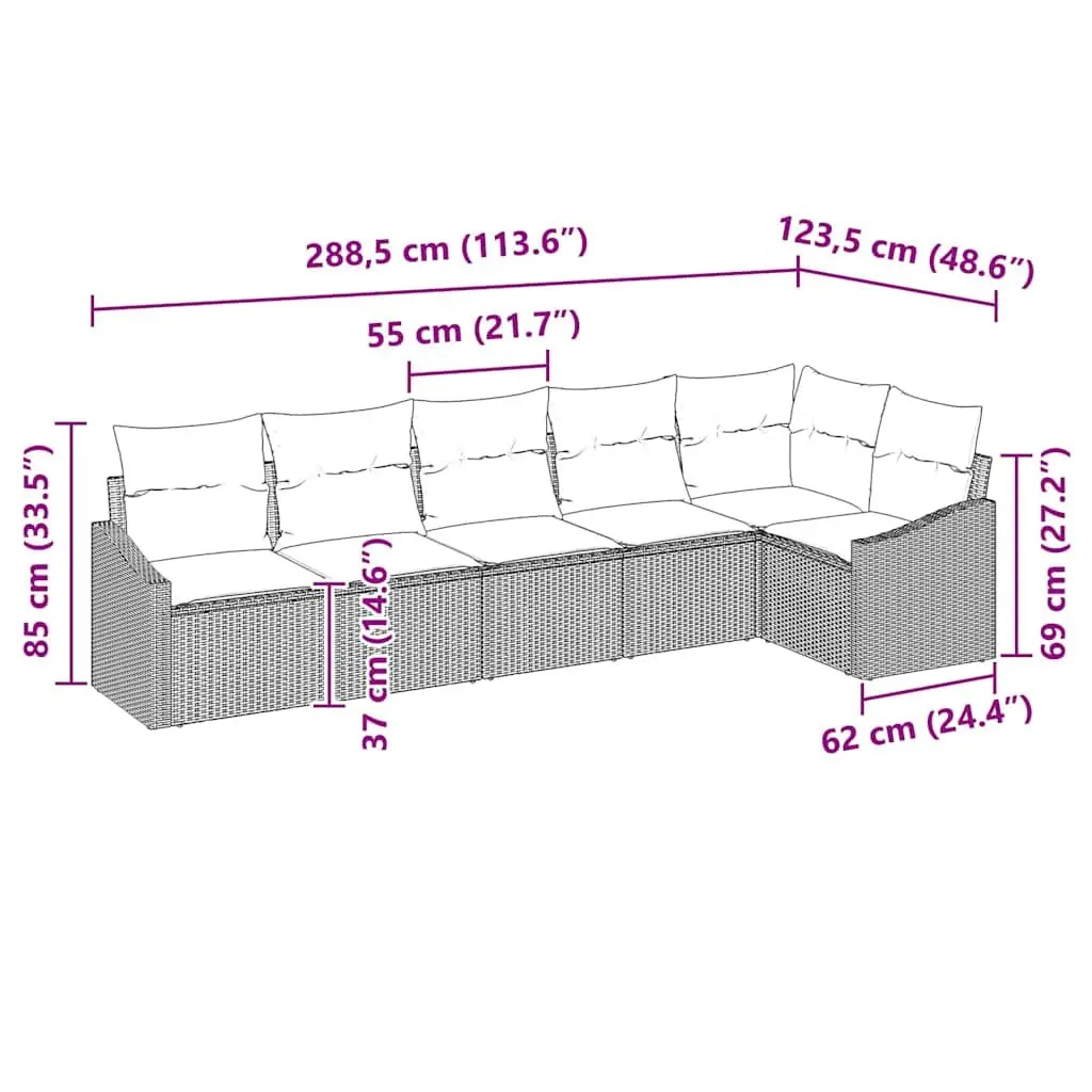 Outdoor Garden Sofa Set 6 Pieces Black Poly Rattan Patio Furniture with Storage