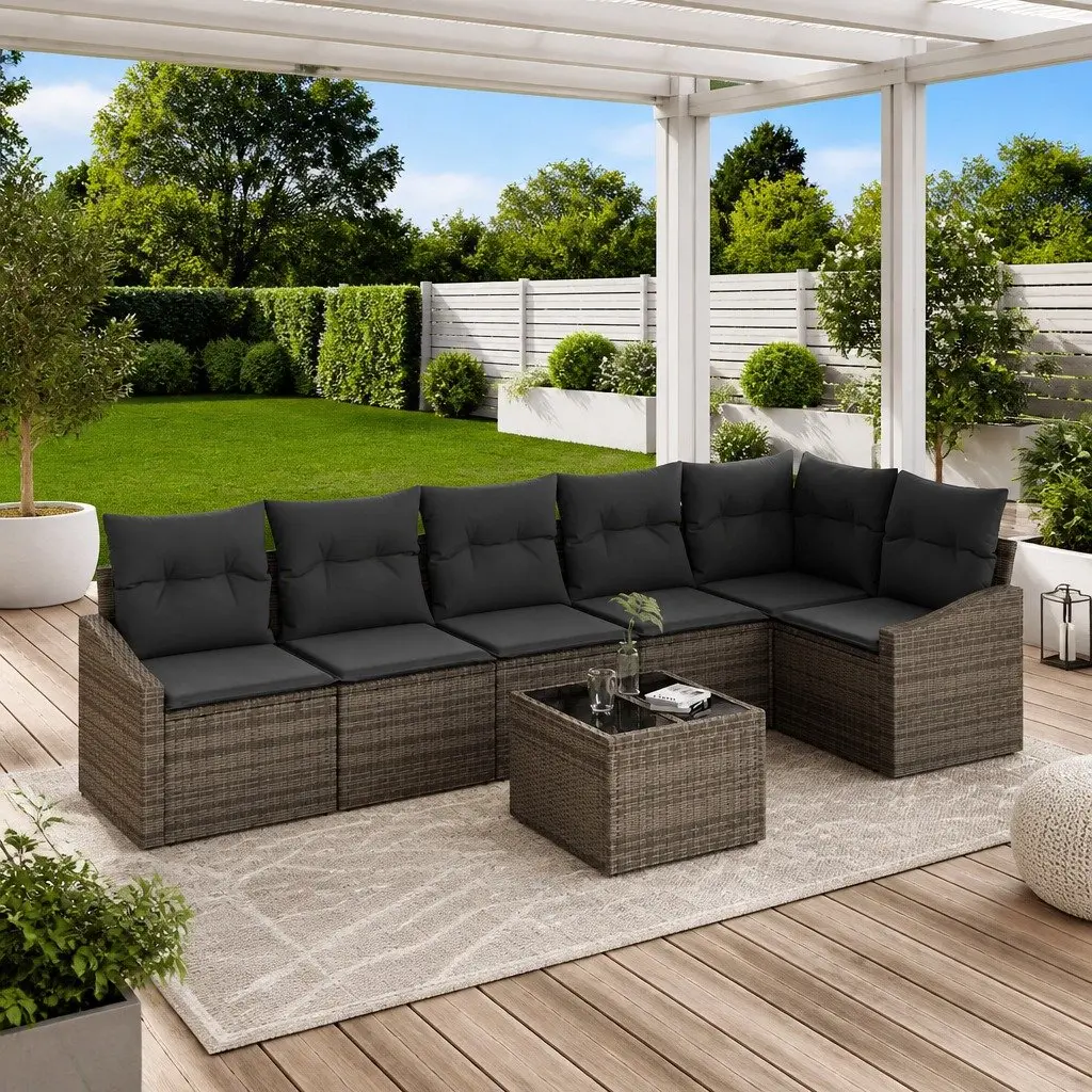 Outdoor Garden Sofa Set 7 Piece Light Grey Poly Rattan Modular Patio Furniture