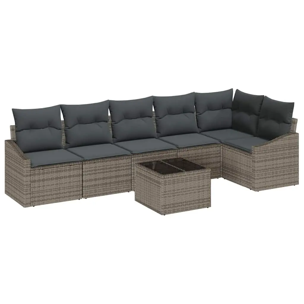 Outdoor Garden Sofa Set 7 Piece Light Grey Poly Rattan Modular Patio Furniture