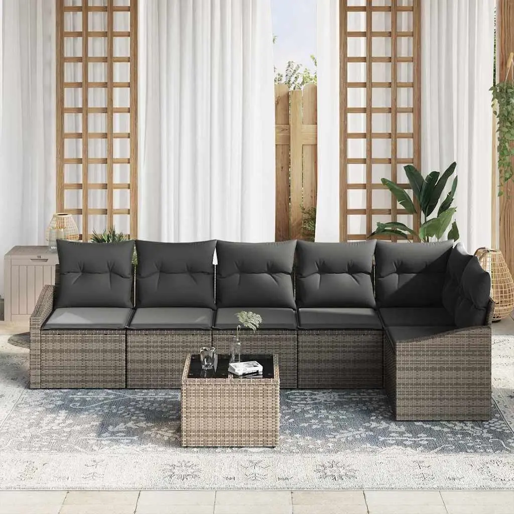 Outdoor Garden Sofa Set 7 Piece Light Grey Poly Rattan Modular Patio Furniture