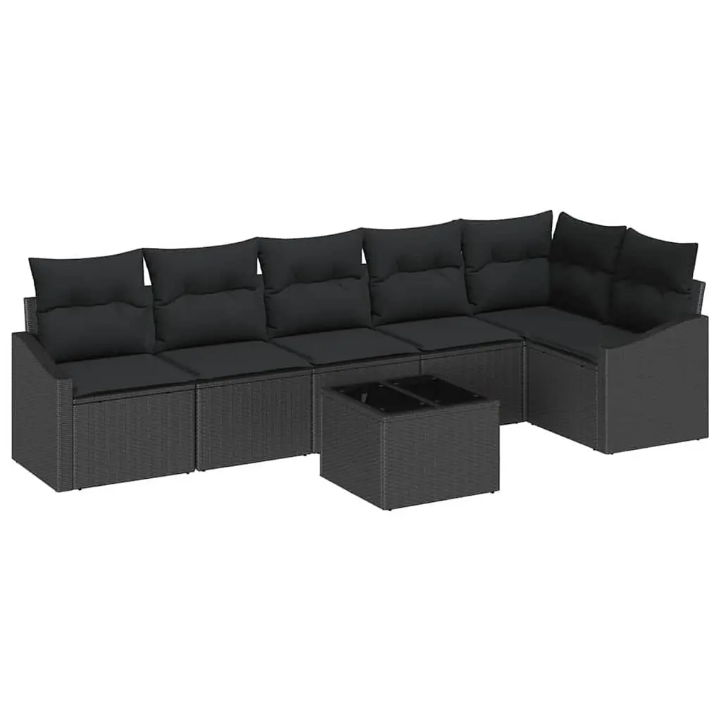 Outdoor Garden Sofa Set 7 pcs Black Poly Rattan Patio Furniture Lounge Suite