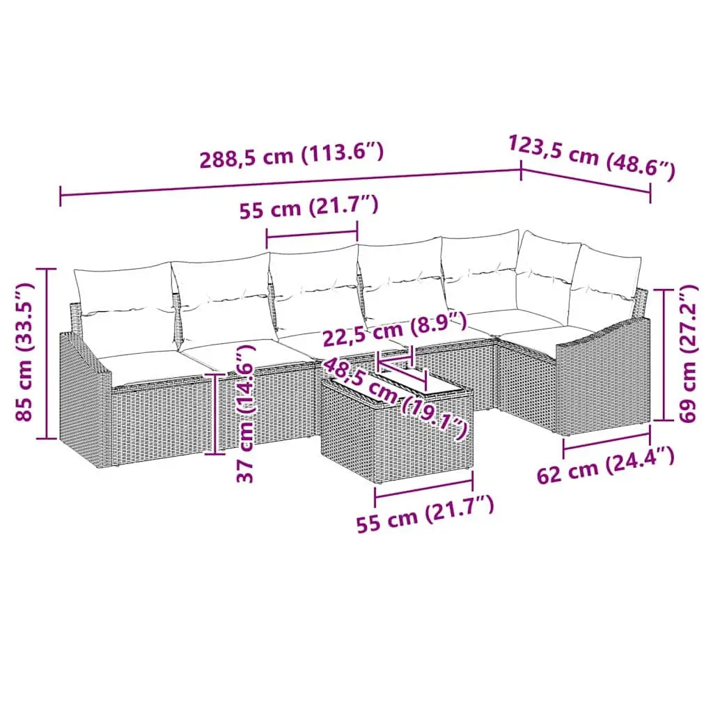 Outdoor Garden Sofa Set 7 pcs Black Poly Rattan Patio Furniture Lounge Suite