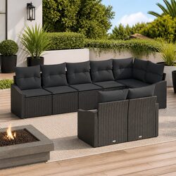 Outdoor Garden Sofa Set 8 Piece Black Poly Rattan Corner Seat with Cushions
