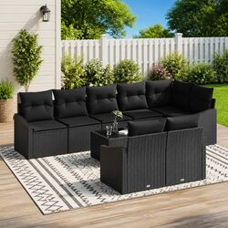 Outdoor Garden Sofa Set 9 Piece Black Poly Rattan Corner Lounge Sectional