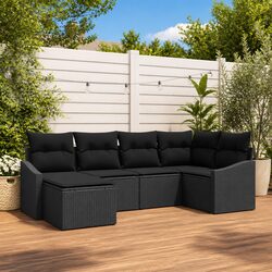 Outdoor Sofa Set 6 Seater Modular Garden Furniture with Storage Black