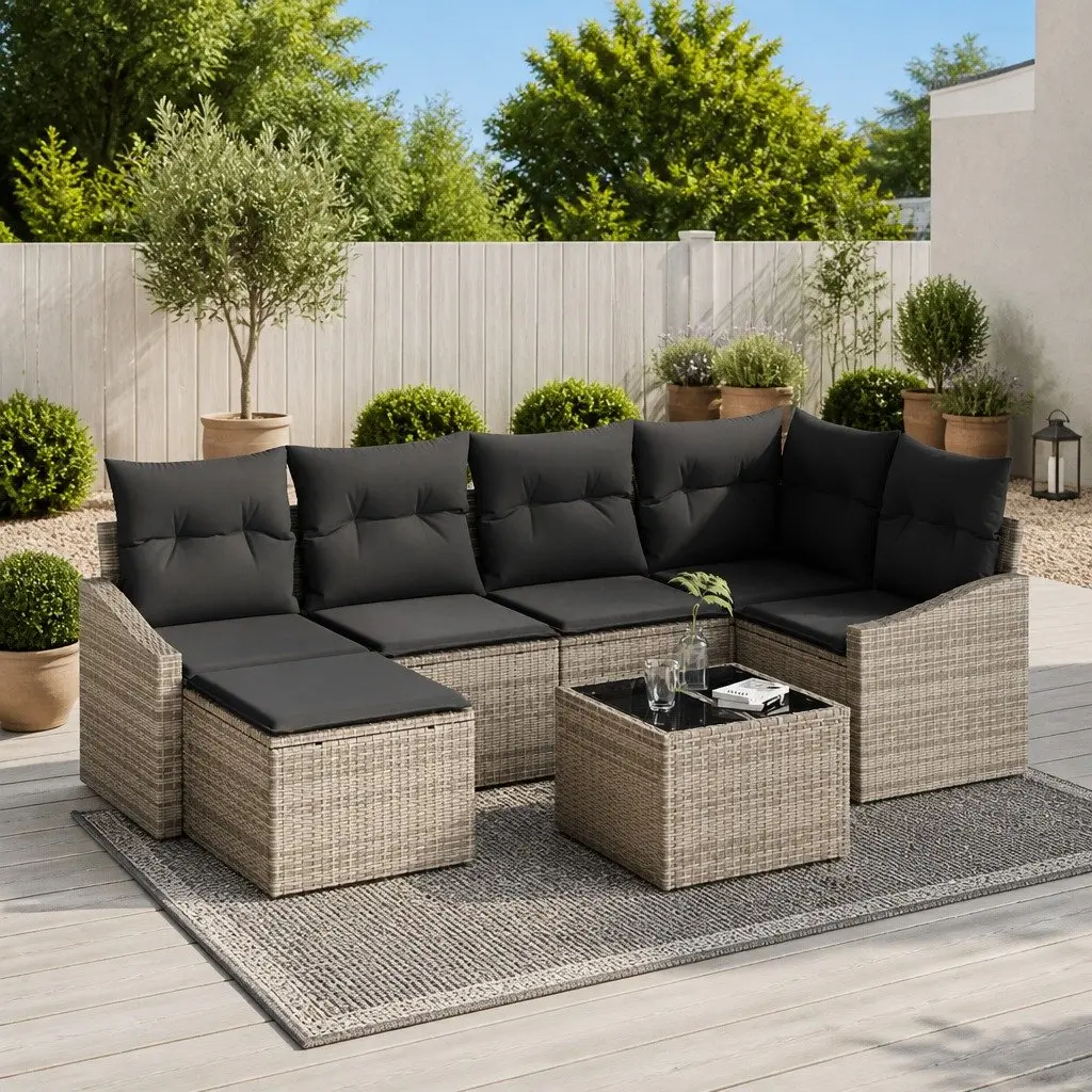 Garden Dining Set Light Grey 7 Piece Outdoor Patio Table Chairs
