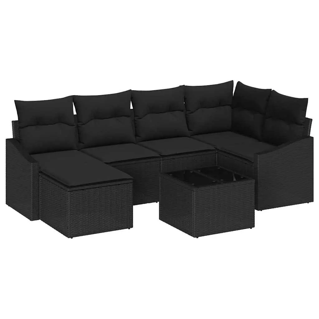 Garden Dining Set 7 Piece Black Outdoor Patio Furniture with Storage Benches