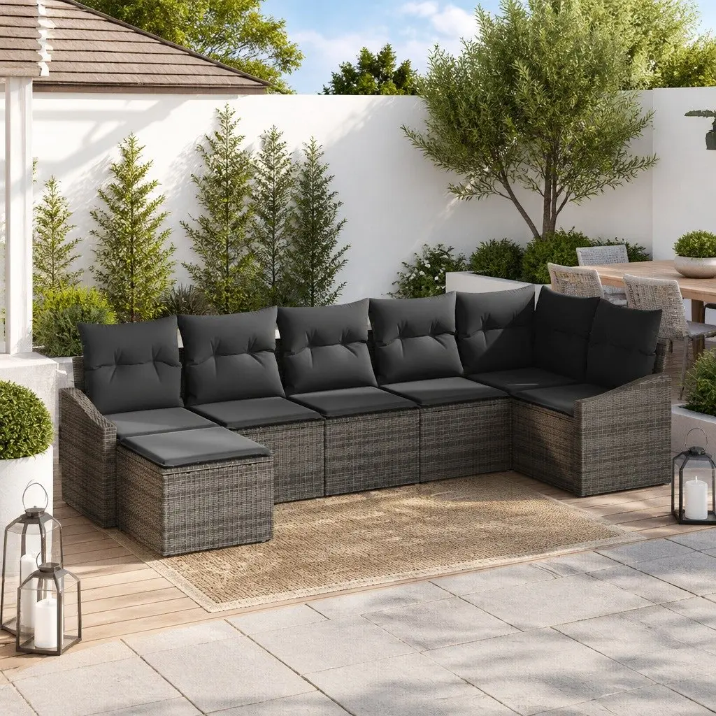 Modular Outdoor Garden Sofa Set 7 Piece Grey Poly Rattan Steel Furniture