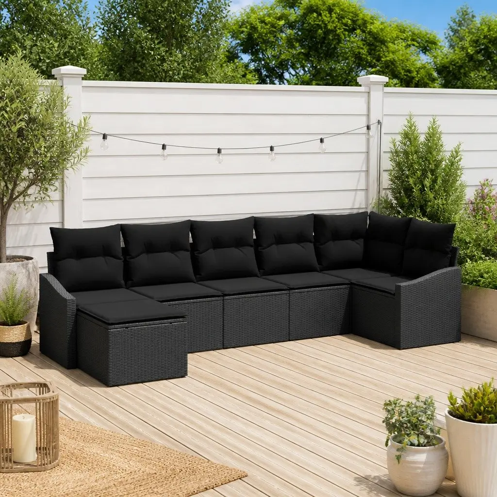 Modular Garden Sofa Set 7 Piece Black Poly Rattan Outdoor Lounge Furniture