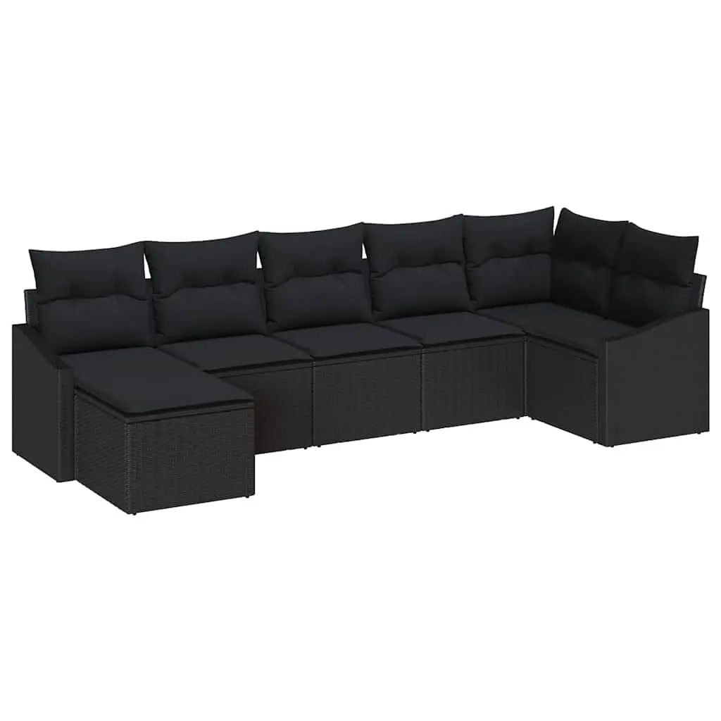 Modular Garden Sofa Set 7 Piece Black Poly Rattan Outdoor Lounge Furniture