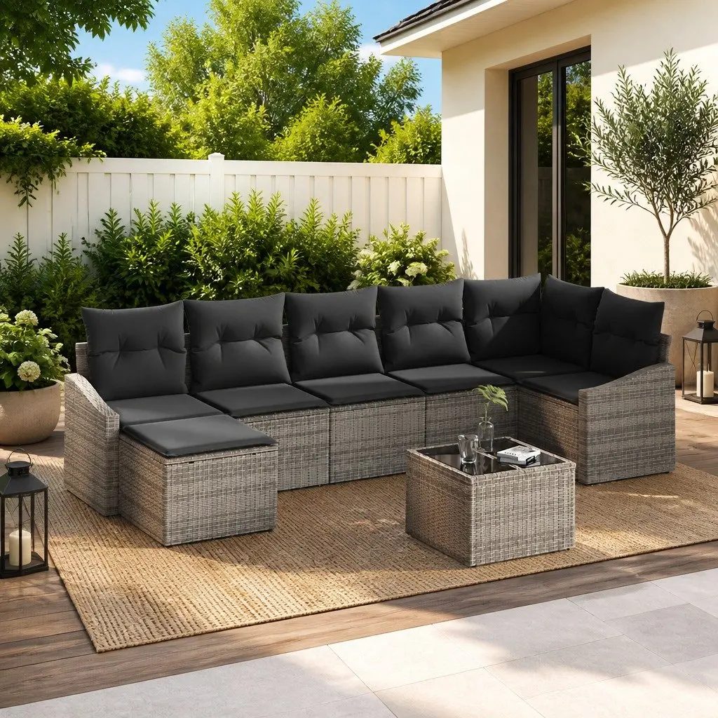 Modular Outdoor Sofa Set 8 Piece Light Grey Poly Rattan Patio Furniture