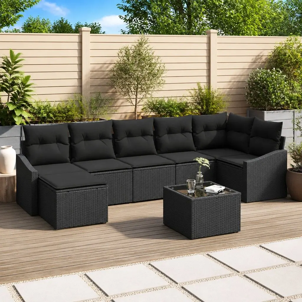 Garden Sofa Set Modular Black Poly Rattan 8 Pieces Outdoor Furniture