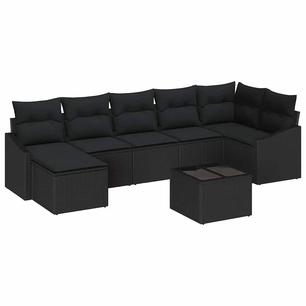 Garden Sofa Set Modular Black Poly Rattan 8 Pieces Outdoor Furniture