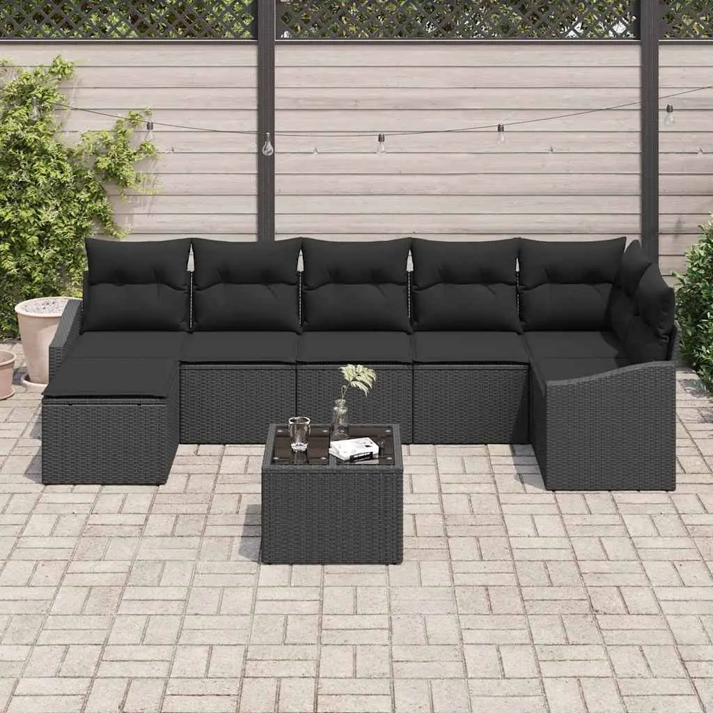 Garden Sofa Set Modular Black Poly Rattan 8 Pieces Outdoor Furniture