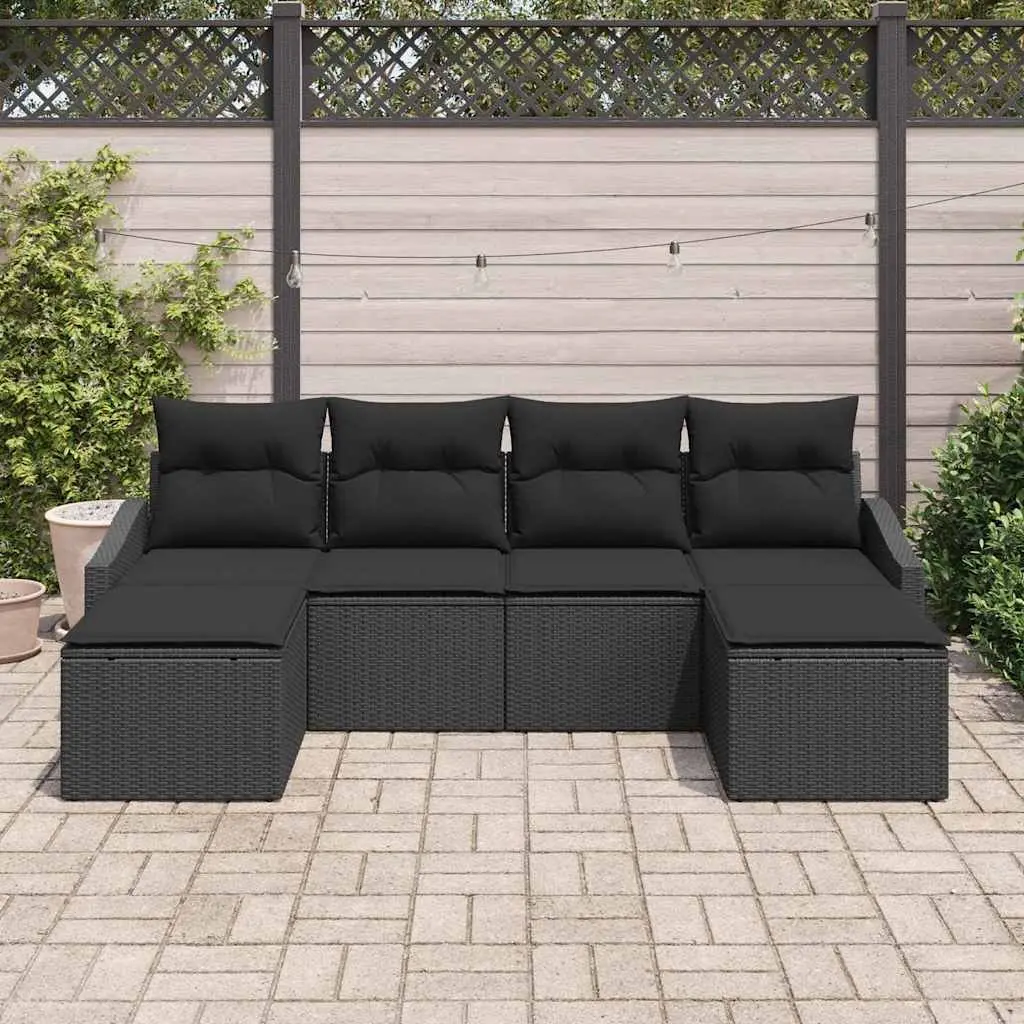 Garden Dining Set Black Poly Rattan 6 Piece Outdoor Table Chairs Patio Furniture