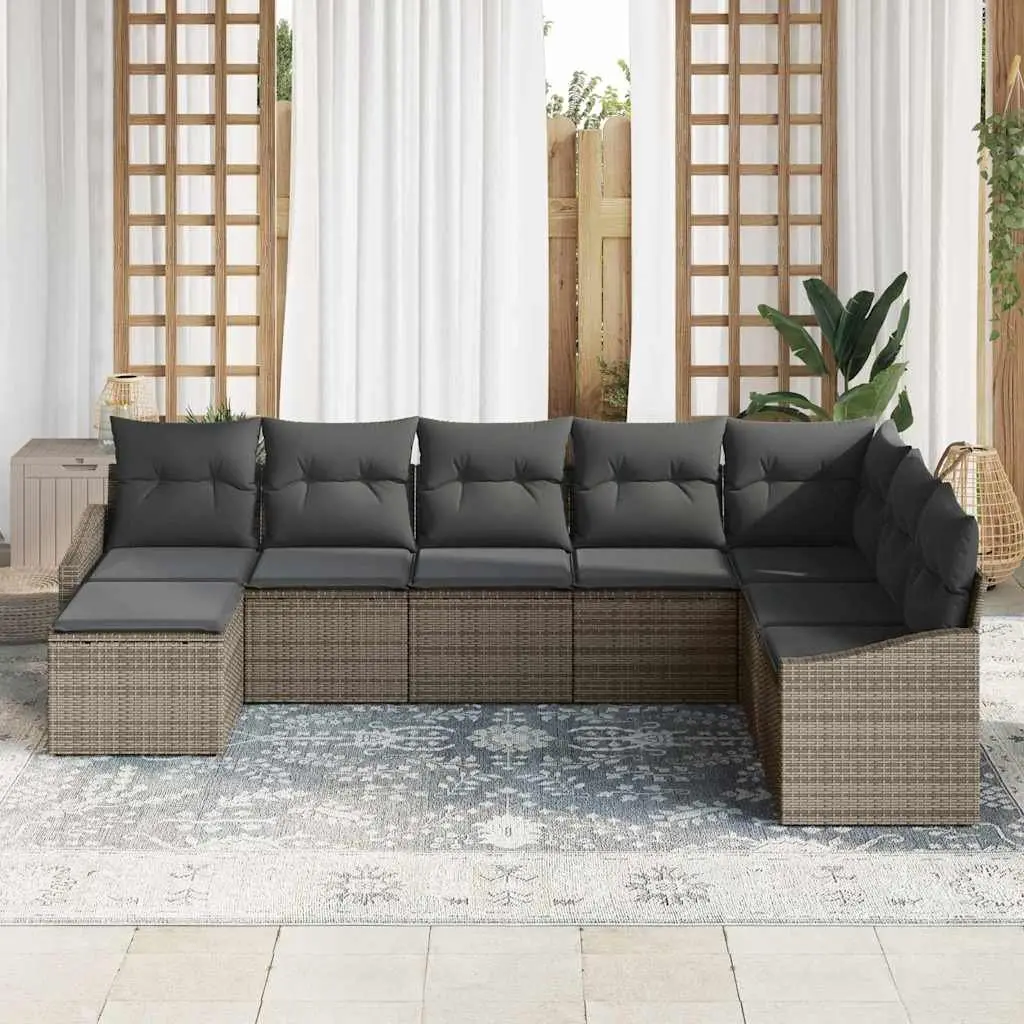 Garden Sofa Set 8 Pieces Grey Poly Rattan Outdoor Furniture Modular Seating
