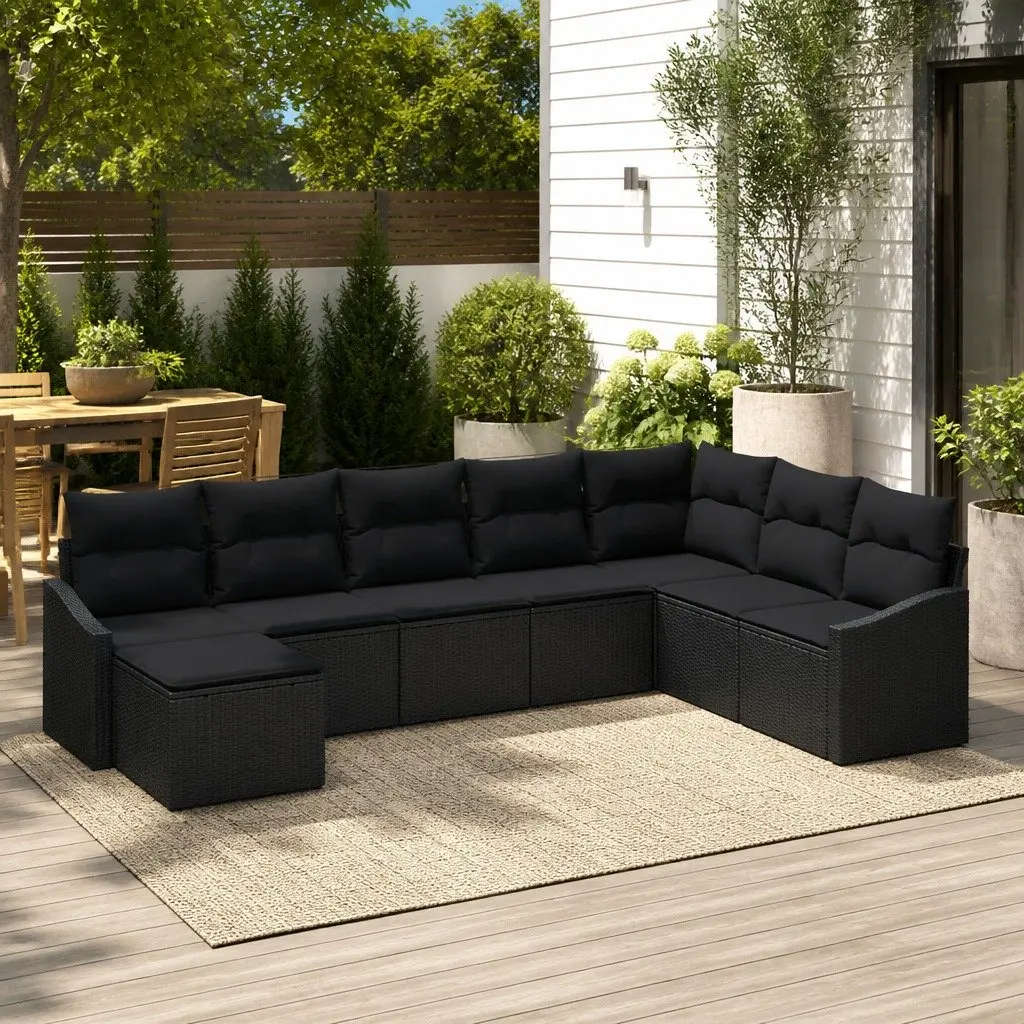 Modular Black Poly Rattan Outdoor Sofa Set 8 Piece Garden Furniture with Cushions