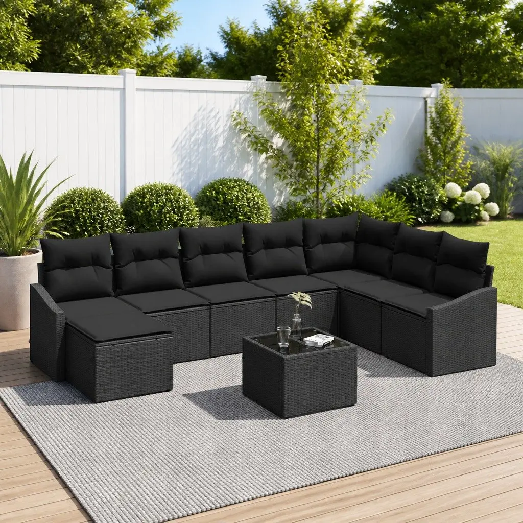 Modular Outdoor Sofa Set 8 Piece Black Poly Rattan Flexible Seating for Garden and Patio