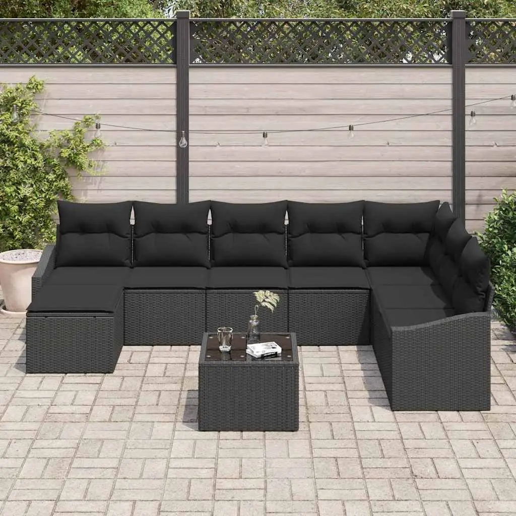Modular Outdoor Sofa Set 8 Piece Black Poly Rattan Flexible Seating for Garden and Patio