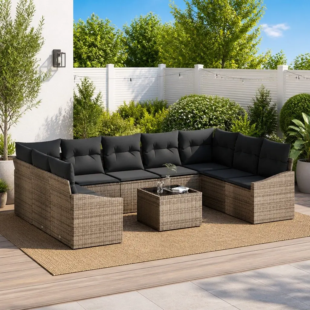 Garden Sofa Set Modular Outdoor Furniture Light Grey Poly Rattan with Storage