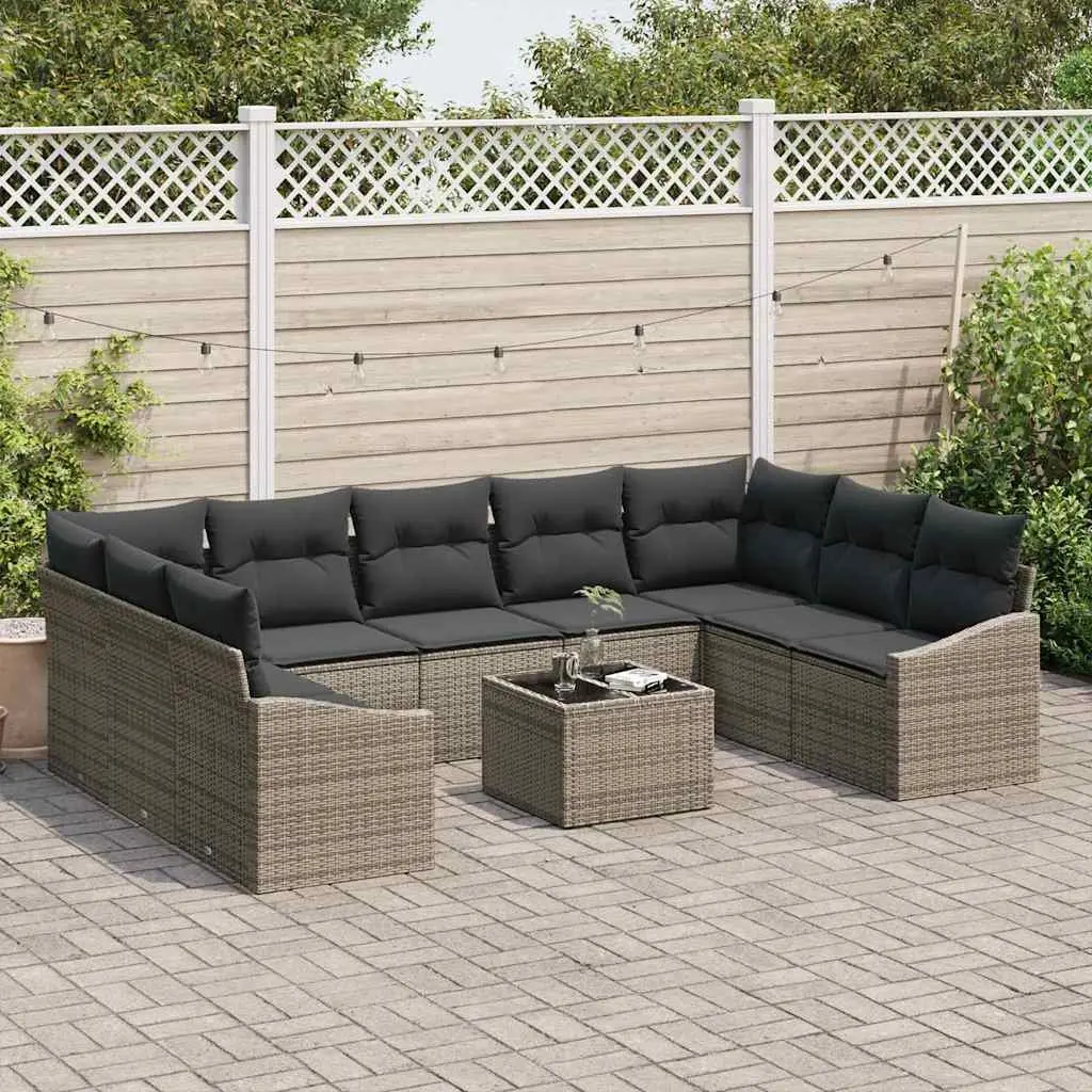Garden Sofa Set Modular Outdoor Furniture Light Grey Poly Rattan with Storage