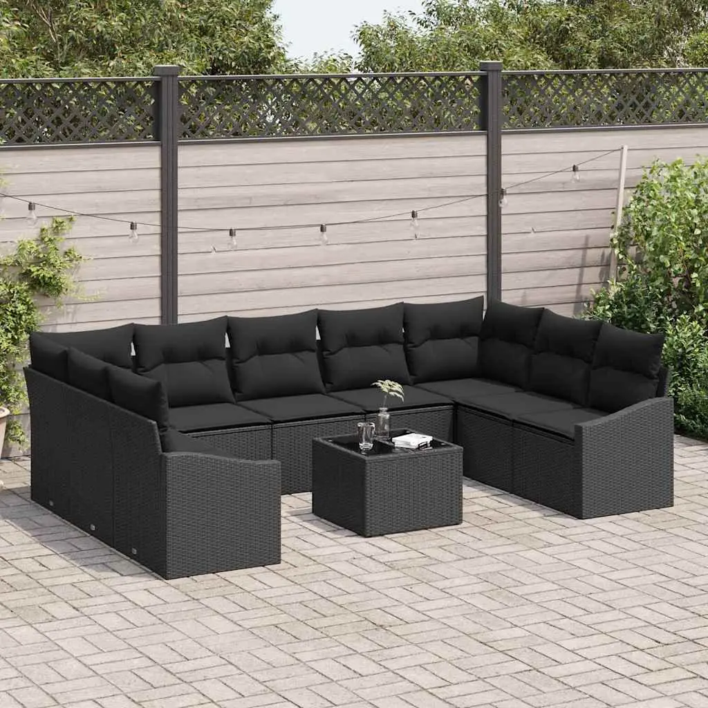 Modular Garden Sofa Set with Storage Black Poly Rattan Outdoor Furniture