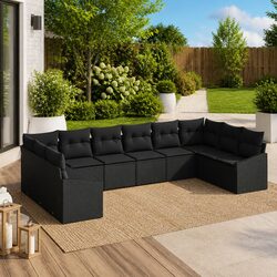 Garden Sofa Set 10-Piece Outdoor Modular Furniture with Storage Cushions Black