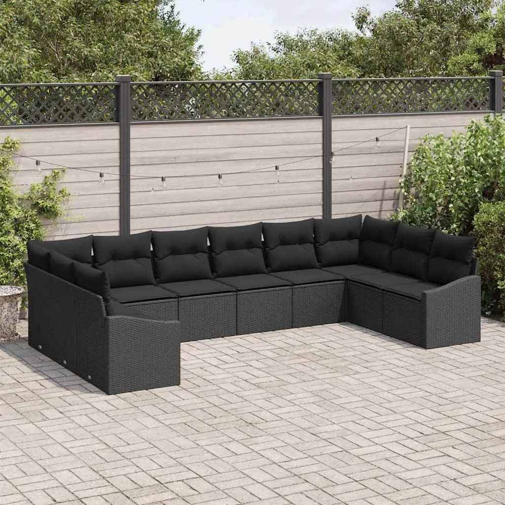 Garden Sofa Set 10-Piece Outdoor Modular Furniture with Storage Cushions Black