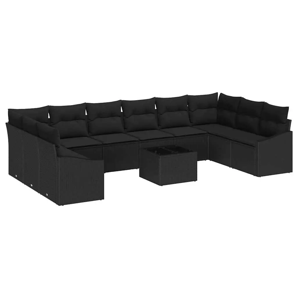 Modular Garden Sofa Set Black Poly Rattan Outdoor Furniture with Cushioned Seats and Water-Resistant Storage