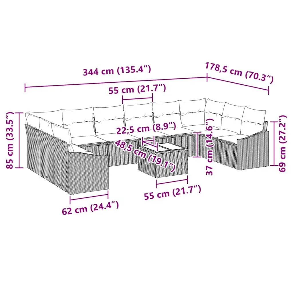 Modular Garden Sofa Set Black Poly Rattan Outdoor Furniture with Cushioned Seats and Water-Resistant Storage