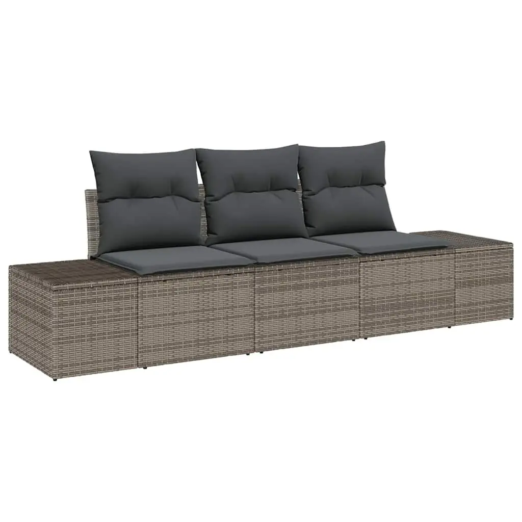 3 Piece Modular Outdoor Sofa Set Grey Poly Rattan with Storage and Acacia Wood Accents