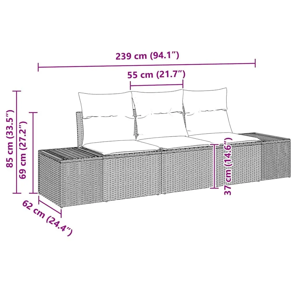3 Piece Modular Outdoor Sofa Set Grey Poly Rattan with Storage and Acacia Wood Accents